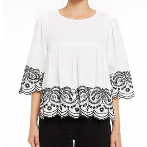 Zara Basic Collection White Boho Embroidered Women's Blouse Size S
